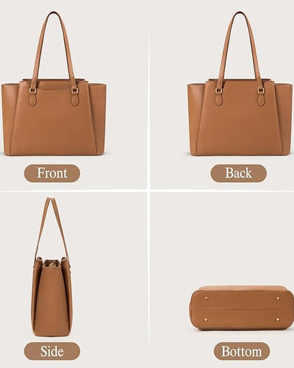 RAINSMORE Laptop Bag for Women 15.6 Inch Work Tote Bags Waterproof Computer Bags Leather Professional Laptop Purse Womens Laptop Briefcase Large Handbag for Office Teacher Travel, Brown