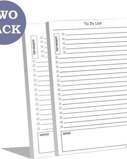 TO DO List Notepads (2 Pack, 50 Pages Each) Planner Pads. ToDo Checklist w/Priority & Note Sections. Organize & Track Projects, Clients or Daily Tasks. 5.5 X 8.5, A5 Sheets. Made in the USA.