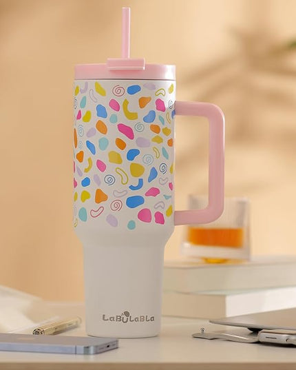 40oz Tumbler with Handle,Double Wall Vacuum Reusable Stainless Steel Insulated Water Bottle,With Leak Proof lid and Straw for Iced or Cold Beverages (Cloud-like White)