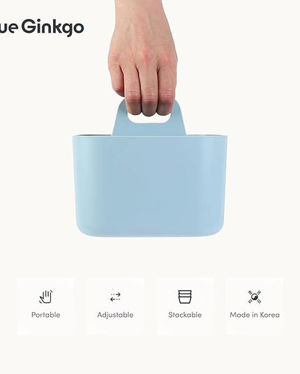 BLUE GINKGO Small Stackable Organizer Caddy – Korean-Made Portable Tote for Bathroom, Office, Crafts, or School Supplies (Square, Blue)