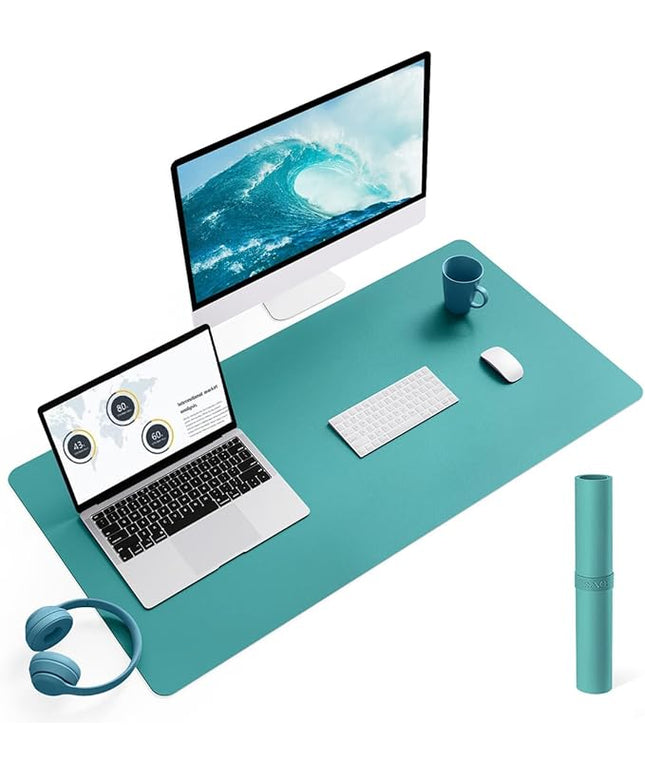 YSAGi Non-Slip Leather Desk Pad L Size, Waterproof Laptop Computer Desk Keyboard Mat, Table Protector Blotter Mat, Large Mouse Pad for Office/Work/Home/Decor(Green Blue, 35.4" x 17")