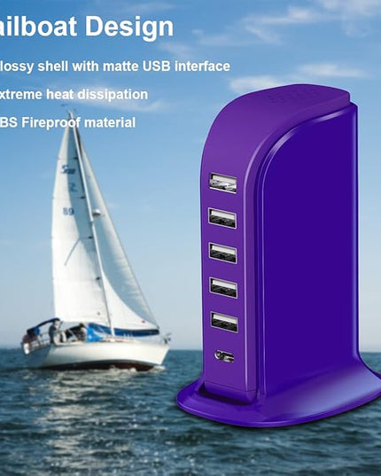 iPhone Charger Fast Charging Upoy, Multi Device USB Charging Station, 6 Ports USB Blocks, Power Adapter 1 USB C + 5 USB A Ports, Kawaii Electronics Accessories, Essentials for Travel, Vacation, Home