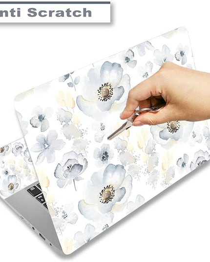 Laptop Skin Sticker Decal,12" 13" 13.3" 14" 15" 15.4" 15.6 inch Laptop Vinyl Skin Sticker Cover Art Protector Notebook PC (2 Wrist Pad Skins Included), Waterproof Removable, White Watercolour