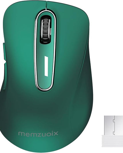 memzuoix 2.4G Wireless Mouse, 1400 DPI Computer Mice USB Receiver, Portable Wireless USB Mouse Battery Powered Cordless Mice for Laptop, PC, Desktop, 5 Buttons (Dark Green)