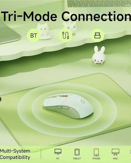 EWEADN G309 Wireless Computer Mouse,2.4G&Bluetooth Ergonomic Cordless Mice with 4000 DPI,5 Adjustment Levels,Cute and Portable Mouse for Laptops, PC and More,7 Buttons Office USB Mice-Green
