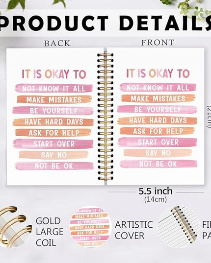 dvhdajed Pink Mental Health Spiral Notebook, It's Okay to Inspirational Journaling Notebooks, Pink Therapy Spiral Journal for Girls Women Girls, Mental Health Office School Supplies Gifts, 5.5x8.3 In