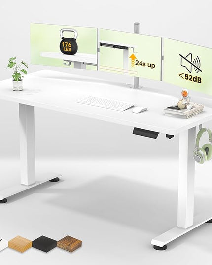 Veken 55 Inch Large Electric Standing Desk,Sit to Stand Up, Heights Adjustable, Work Home Office Computer Table for Study, Walking Pad, Writing, and Games, Wooden Desktop Desks, White