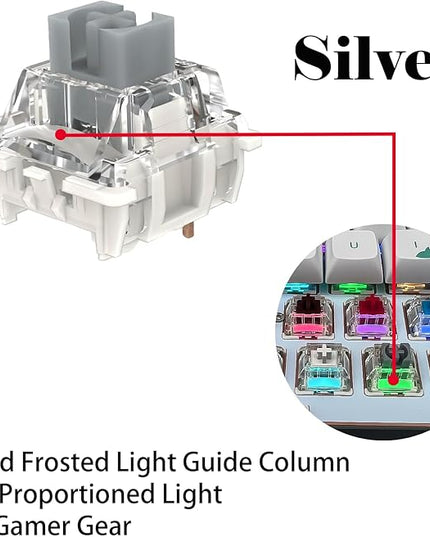 Gateron G Pro 3.0 Silver Keyboard Switches,Pre-lubed Linear 3-pin RGB for Gaming Mechanical Keyboard(Silver,72PCS)