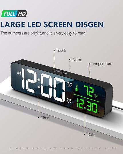 Hournor Digital Clock for Bedroom, Digital Wall Clock for Living Room Decor, Desk Table Clocks, Digital Clock Large Display, Bedroom Smart Alarm Clock for Office Green