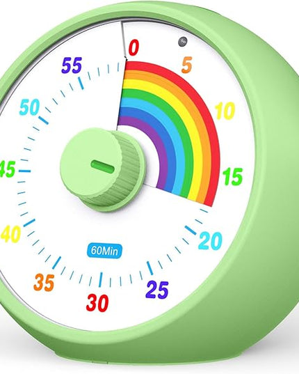 Visual Timer for Kids, 60-Minute Countdown Timer for Classroom Office Kitchen, Desk Timer Kids Time Management Tools with Silent Operation, Pomodoro Time Rainbow Pattern (Green)