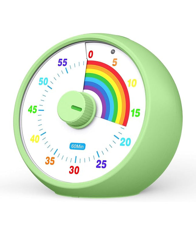 Visual Timer for Kids, 60-Minute Countdown Timer for Classroom Office Kitchen, Desk Timer Kids Time Management Tools with Silent Operation, Pomodoro Time Rainbow Pattern (Green)