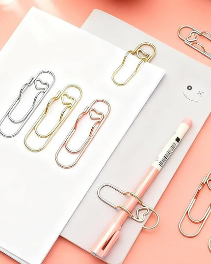 Paperclip Pen Holder, Heart Shaped Metal Pen Clip, 30/60PCS Paper Clips, Metal Pe𝐧 Holder Clips for Notebook, Reusable, Steel Paperclip (Round,60pcs)