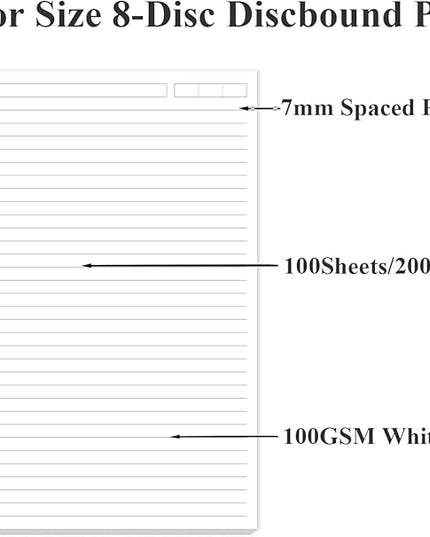 Junior Size Lined Paper Refills - 100 Sheets/200 Pages 8-Disc Refill Paper, 5 Colorful Sheets Dividers, 5.8" x 8.5"