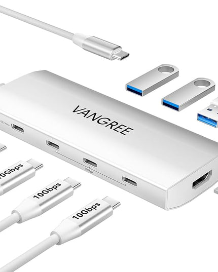 USB C Hub 8 in 1 Multiport Adapter, 3 USB 3.2 Gen 2 Ports with 10Gbps, 3 USB-A 3.0 5Gbps, 4K@60Hz HDMI, 100W PD, USBC Splitter for MacBook Pro, iPad Pro, Mac mini and More(Not Support USB-C Monitor)