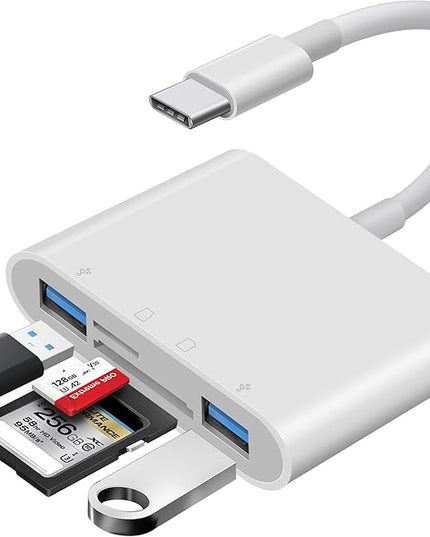 USB C SD Card Reader for Mac/MacBook/iPad/iPhone 15 Pro WNXSLOAD SD Card Adapter with Dual Card Slots & Dual USB Ports, USB-C/TypeC 4 in 1 Trail Camera Memory Card Reader, Plug and Play - 4 Slots