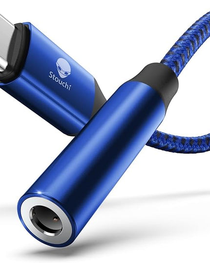 Stouchi USB C to 3.5mm Dongle Adapter, Type C Headphone Audio Jack Cable Cord Hi-Fi DAC Chip for iPhone 17/16 /15, Pixel 9/8 /7/6, iPad, Samsung Galaxy S25 S24 S23 Ultra (1, Blue, 0.38ft*1)