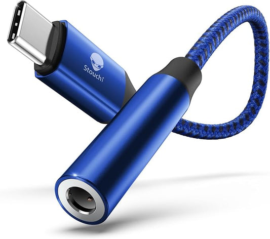Stouchi USB C to 3.5mm Dongle Adapter, Type C Headphone Audio Jack Cable Cord Hi-Fi DAC Chip for iPhone 17/16 /15, Pixel 9/8 /7/6, iPad, Samsung Galaxy S25 S24 S23 Ultra (1, Blue, 0.38ft*1)