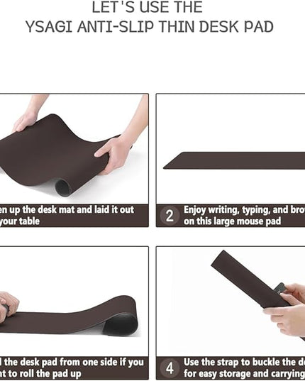 YSAGi Non-Slip Leather Desk Pad L Size, Waterproof Laptop Computer Desk Keyboard Mat, Table Protector Blotter Mat, Large Mouse Pad for Office/Work/Home/Decor(Dark Brown, 35.4" x 17")