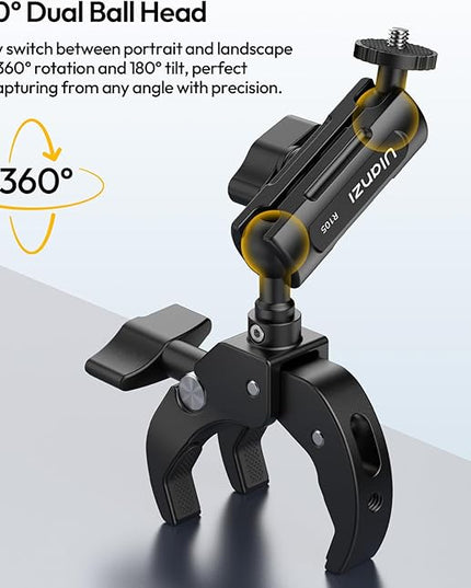 ULANZI R105 Super Clamp Camera Mount with 360° Dual Ballhead Magic Arm, Sturdy Y-Shaped 3-Claw Camera Clamp Mount for GoPro Hero 13/12/11/10/9, Insta360 X5/X4, DJI Osmo Pocket 3/2 Action 5 Pro/4