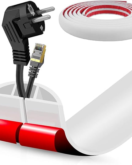Floor Cord Cover Self Adhesive Cord Hider,10FT Cable Management, Extension Strip Protector for Wires, Prevent Cable Trips for Offices, Gyms, Exhibitions Cavity:0.51"(W) x 0.3"(H) White