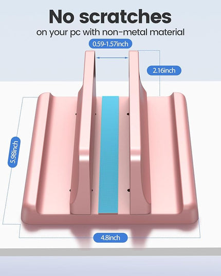 Vaydeer Vertical Laptop Stand Holder Plastic Adjustable Desktop Notebook Dock Space-Saving 3 in 1 for All MacBook Pro Air, Mac, HP, Dell, Microsoft Surface, Lenovo, up to 17.3 inches (Pink)