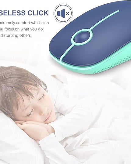 VssoPlor Wireless Mouse, 2.4G Slim Portable Computer Laptop Mouse with Nano Receiver Quiet Silent Optical Mice for Notebook, PC, Laptop, Computer-Blue and Green