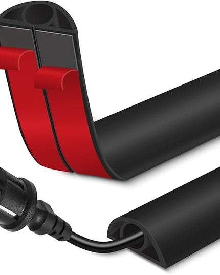 Floor Cord Cover for Wires on Floor Self Adhesive Cord Hider Floor Cable Management Wire Covers for Cords Protector Prevent Cable Trips Cord Cavity W 0.32" x H 0.32", Black, 3.3Ft