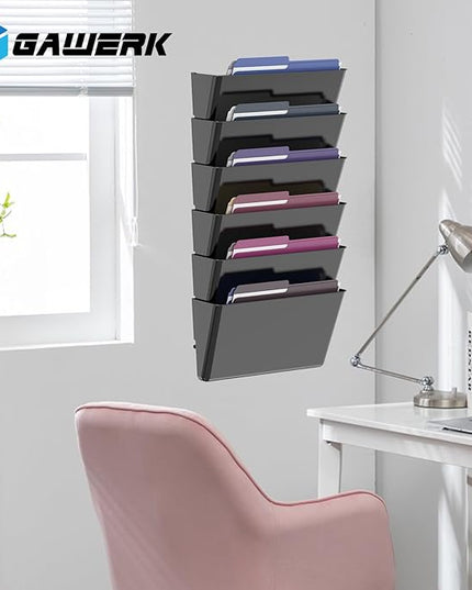 Clear Acrylic Single Pocket, Plastic Hanging Wall Mount File Holder for Office Home (Black, 6 Pack)