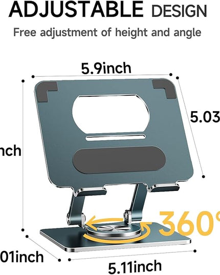 iPad Holder Stand, Tablet Holder with Thickened 360° Rotating Base Dual Rod Adjustable Aluminum Stand for All 4-12.9’’ iPad Surface Samsung Phone Tablet Kindle E-Reader and More, Space Gray