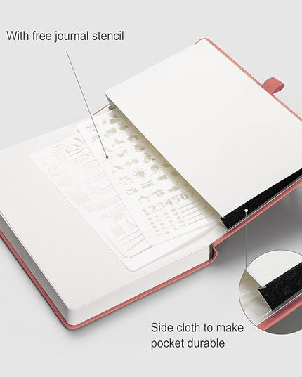 AHGXG Bullet Dotted Journal - 320 Numbered Pages Dot Grid Notebook A5 Thick Journal, 100gsm Thick Dotted Paper, Leather Hardcover,Inner Pocket, 5.75'' × 8.38'' - Pink