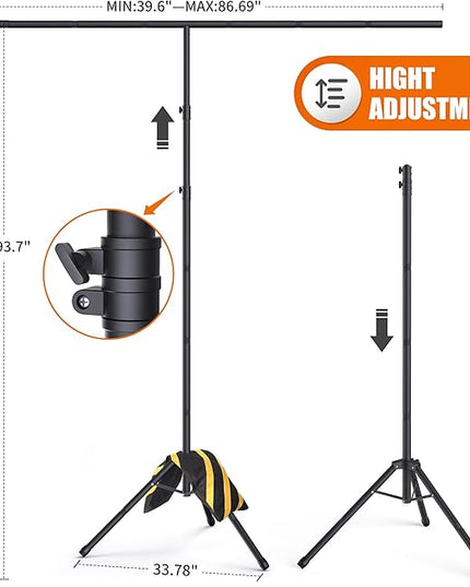 Portable T-Shape Backdrop Stand Support Kit 8x7.2ft, Adjustable Photography Green Screen Backdrop Stand for Parties, Photography Videography Studio (8×7.2Ft)