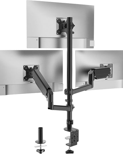 WALI Triple Monitor Mount for 13-32 inch Screens, Taller 3 Monitor Desk Mount, up to 19.8lbs, 31.9 inch Height Max, Adjustable Gas Spring Triple Monitors Stand, VESA 75/100mm (GSDM003S), Black