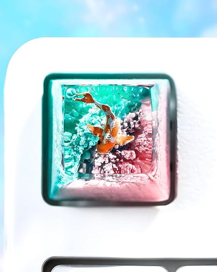 Kohaku Koi Artisan Keycap Pastel Pink and Blue Ocean R1 SA Profile Custom Keycaps 1U ESC Handmade Gaming Resin Key Cap Cherry MX Switch Compatible Mechanical Keyboard Koi Lover Gift