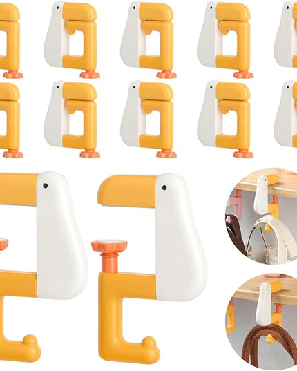12 Pack Purse Hook for Desk Foldable Non-Slip Desk Hook Adjustable Clamp-on Under Desk Hanger Heavy Duty Non-Slip Backpack Hooks for Desk Purse Holder for Table for School/Office,White