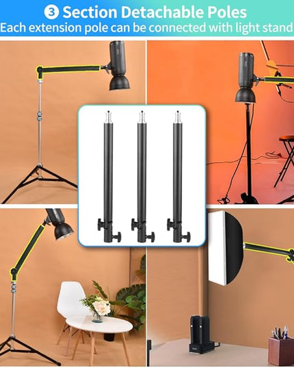 Heavy Duty Overhead Camera Desk Mount Stand 14.5"-41" with 1/4" Screw, 3-Section 360°Rotatable Detachable Articulating Boom Arm with Enlarged Handle C Clamp, Tabletop Light Stand for Streaming Vlog