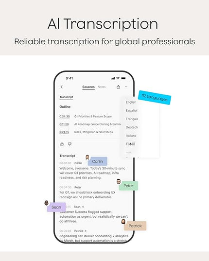 Plaud Note AI Voice Recorder, Voice Recorder w/Case, App Control, AI Transcribe & Summarize, Support 112 Languages, 64GB, Audio Recorder for Lectures, Meetings, Calls, Interview, Non-Pro Version