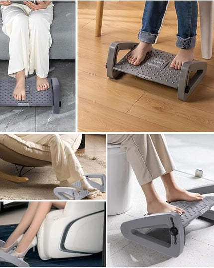 Foot Rest for Under Desk at Work - Six Heights Adjustable Under Desk Footrest - Ergonomic Foot Stools for Under Office Desks - Desks Foot Rest with Massage Rollers - Leg Rest for Chair (Gray)