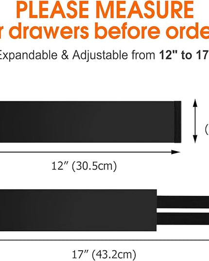 Bamboo Drawer Dividers Organizers, Kitchen Drawer Organizer, Adjustable Drawer Divider for Clothes, Kitchen, Dresser, Bedroom, Bathroom and Office, 4-Pack (Black, 12-17 IN)