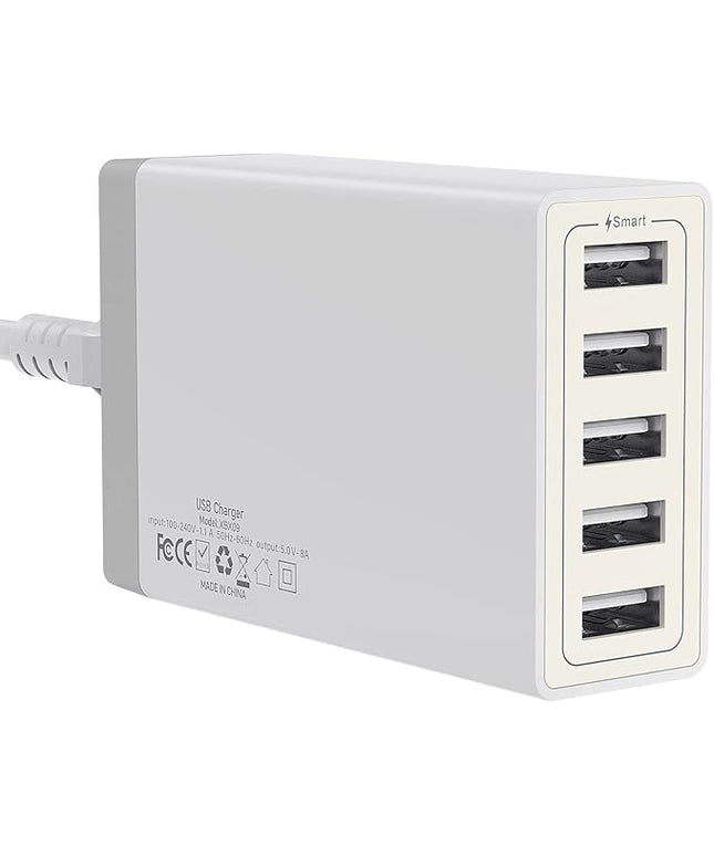 USB Wall Charger, Desktop USB Charging Station for Multiple Devices, 40W 8A, 5 Port,Travel Portable Charger for Cell Phone, Tablet