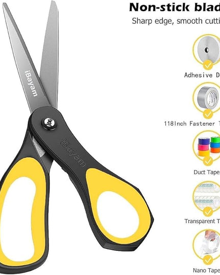 Scissors, iBayam 3 Pack 8" All Purpose Nonstick Scissors, 2.5MM Thickness Titanium Blades with Comfort Grip, Heavy Duty Shears for Office School Home Classroom General Use Art and Craft DIY Supplies
