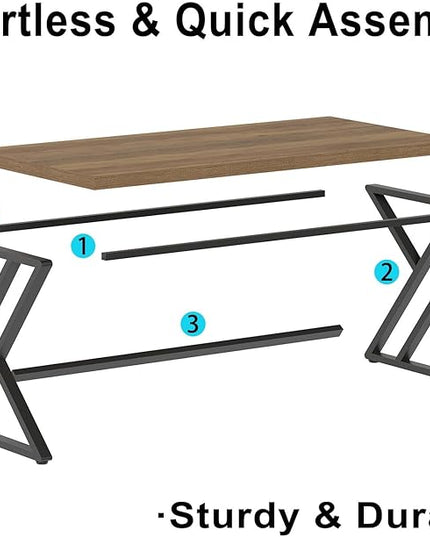 LVB Wood Computer Desk, Rustic Home Office Executive Desk for Bedroom, Industrial Wooden Computer Writing Study Work Gaming Table, Modern Metal PC Student Simple Desk with Storage, 55 Inch, Rustic Oak