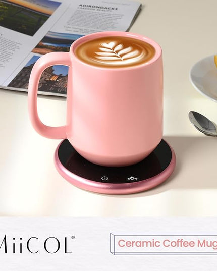 Miicol Ceramic Coffee Mug, 16 oz Large Coffee Cup, Tea Mug with Handle, Flat Bottom Mug for Men, Women, Office, Microwave and Dishwasher Safe, Multi-Color, Pink