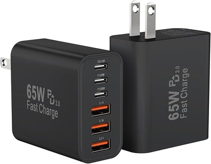 USB C Fast Charger Block, iPhone Charger Fast Charging Blocks 65W Multi Port Charger 6-Ports PD & QC Charging Cube Brick Power Adapter Type C Wall Chargers for iPhone 17/16/15/14/13/12 Pro Max, iPad