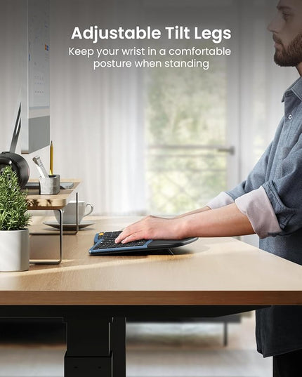 ProtoArc Ergonomic Wireless Keyboard Mouse, EKM01 Plus Full Size Ergo Bluetooth Keyboard Mouse Combo, Split Design, Wrist Rest, Multi-Device, Rechargeable, for Windows/Mac OS - Blue