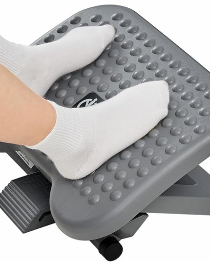 HUANUO Adjustable Desk Footrest, Foot Rest for Under Desk at Work with Massage, Adjustable Foot Stool with 3 Height Position & 30 Degree Tilt Angle Adjustment for Home, Office, Gray