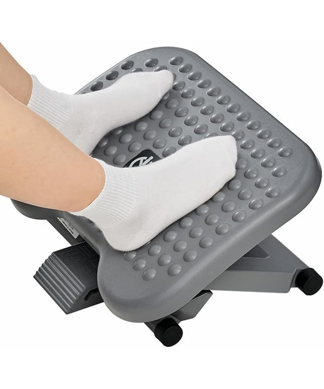 HUANUO Adjustable Desk Footrest, Foot Rest for Under Desk at Work with Massage, Adjustable Foot Stool with 3 Height Position & 30 Degree Tilt Angle Adjustment for Home, Office, Gray