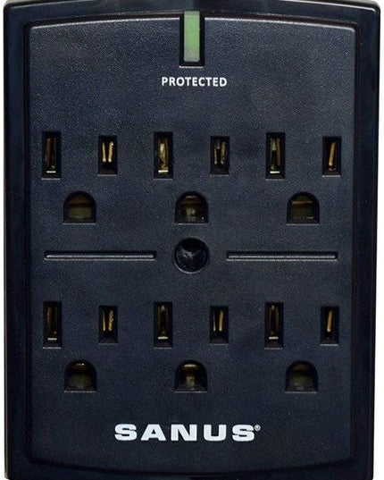 SANUS On-Wall Low Profile 1080J Fireproof Surge Protector with 6 AC Outlets & 3 Lines of Protection - Includes Power Signal Filtering Black