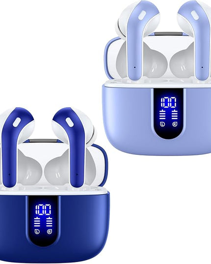 TAGRY 2 Sets X08 Ocean Blue and Purple Bluetooth Headphones True Wireless Earbuds 60H Playback Ear Buds with Wireless Charging Case in-Ear Earbuds with Mic