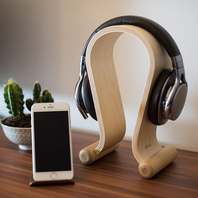 kalibri Wooden Omega Headphone Stand - Universal Headset Wood Hanger - Holder for Gaming Headsets DJ Studio Headphones & Earphone Display - Walnut