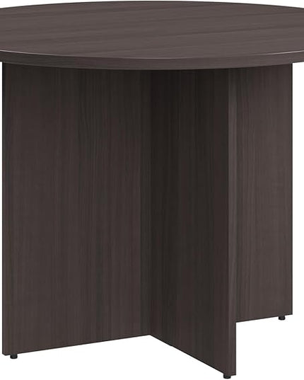 Bush Business Furniture 42-inch Round Conference Table with Wood Base, Circular Meeting Room Desk for 4 Users, Storm Gray
